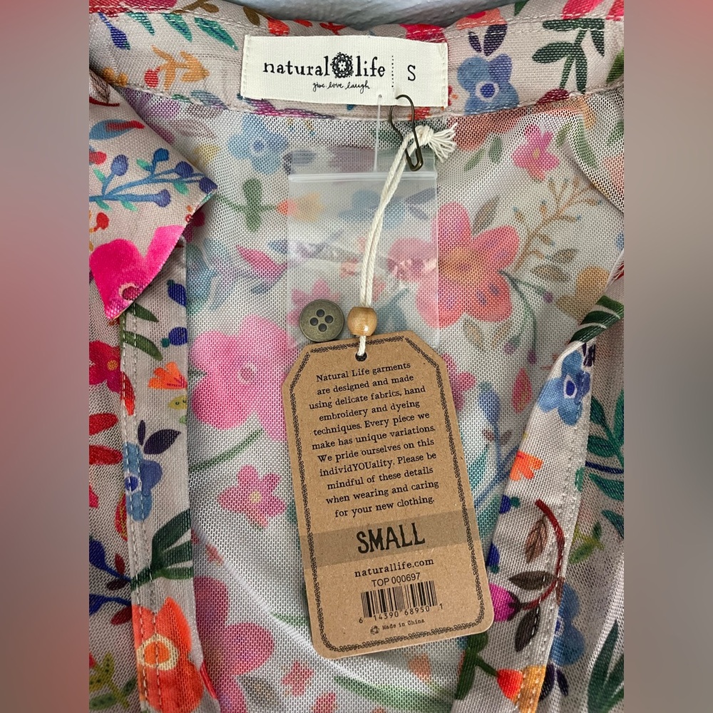 Natural Life Boho Mesh Floral Blouse | Carina Long Sleeve Ruched Top - Picture 7 of 8